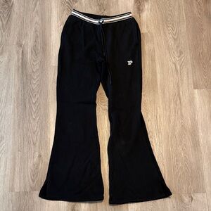 PINK Victoria's Secret Black Wide-Leg Sweatpants with Striped Waistband
